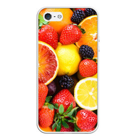 Чехол для Apple iPhone 5/5S силиконовый с принтом Ягоды и фрукты в Белгороде, Силикон | Область печати: задняя сторона чехла, без боковых панелей | Тематика изображения на принте: абрикос | алыча | апельсин | бодрость | веган | виноград | витамины | груша | диета | еда | здоровье | клубника | лайм | лимон | малина | молодость | нектар | овощи | персик | питание | польза | смородина
