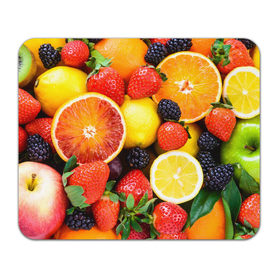 Коврик прямоугольный с принтом Ягоды и фрукты в Белгороде, натуральный каучук | размер 230 х 185 мм; запечатка лицевой стороны | абрикос | алыча | апельсин | бодрость | веган | виноград | витамины | груша | диета | еда | здоровье | клубника | лайм | лимон | малина | молодость | нектар | овощи | персик | питание | польза | смородина