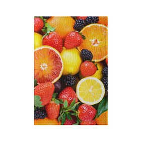 Обложка для паспорта матовая кожа с принтом Ягоды и фрукты в Белгороде, натуральная матовая кожа | размер 19,3 х 13,7 см; прозрачные пластиковые крепления | абрикос | алыча | апельсин | бодрость | веган | виноград | витамины | груша | диета | еда | здоровье | клубника | лайм | лимон | малина | молодость | нектар | овощи | персик | питание | польза | смородина