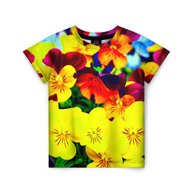 Детская футболка 3D с принтом Цветы в Белгороде, 100% гипоаллергенный полиэфир | прямой крой, круглый вырез горловины, длина до линии бедер, чуть спущенное плечо, ткань немного тянется | девушкам | красный | орнамент | прикольные | цветы
