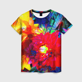 Женская футболка 3D с принтом Цветочный в Белгороде, 100% полиэфир ( синтетическое хлопкоподобное полотно) | прямой крой, круглый вырез горловины, длина до линии бедер | 