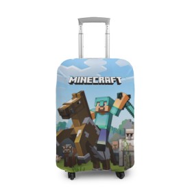 Чехол для чемодана 3D с принтом Minecraft на коне в Белгороде, 86% полиэфир, 14% спандекс | двустороннее нанесение принта, прорези для ручек и колес | game | minecraft | игры | маинкрафт | майн | майнкравт | майнкрафт