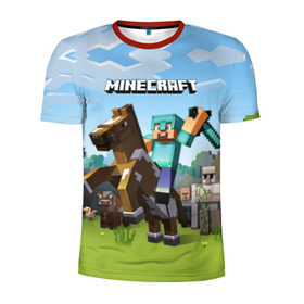 Мужская футболка 3D спортивная с принтом Minecraft на коне в Белгороде, 100% полиэстер с улучшенными характеристиками | приталенный силуэт, круглая горловина, широкие плечи, сужается к линии бедра | game | minecraft | игры | маинкрафт | майн | майнкравт | майнкрафт
