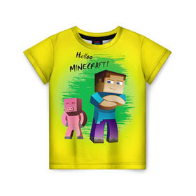 Детская футболка 3D с принтом Helloo Minecraft в Белгороде, 100% гипоаллергенный полиэфир | прямой крой, круглый вырез горловины, длина до линии бедер, чуть спущенное плечо, ткань немного тянется | game | minecraft | игры | маинкрафт | майн | майнкравт | майнкрафт