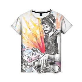 Женская футболка 3D с принтом DJ в Белгороде, 100% полиэфир ( синтетическое хлопкоподобное полотно) | прямой крой, круглый вырез горловины, длина до линии бедер | dj | диджей | музыка | пати