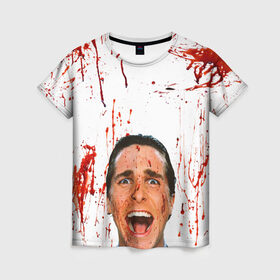 Женская футболка 3D с принтом Американский психопат в Белгороде, 100% полиэфир ( синтетическое хлопкоподобное полотно) | прямой крой, круглый вырез горловины, длина до линии бедер | кристиан бэйл | псих | психопат | ужасы