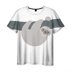 Мужская футболка 3D с принтом Веселый ленивец в Белгороде, 100% полиэфир | прямой крой, круглый вырез горловины, длина до линии бедер | деревья | животные | ленивец | лень