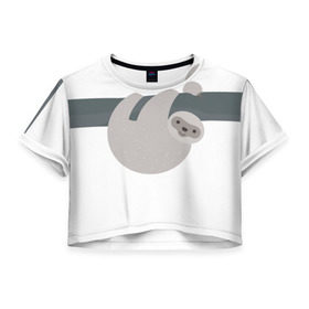 Женская футболка 3D укороченная с принтом Веселый ленивец в Белгороде, 100% полиэстер | круглая горловина, длина футболки до линии талии, рукава с отворотами | деревья | животные | ленивец | лень