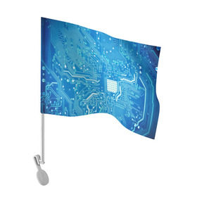 Флаг для автомобиля с принтом Системная плата в Белгороде, 100% полиэстер | Размер: 30*21 см | кибер | микросхема | синий