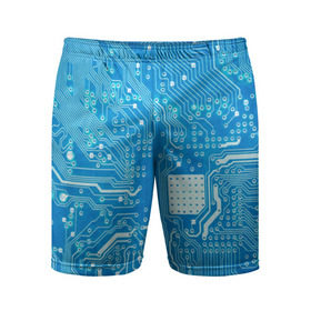 Мужские шорты 3D спортивные с принтом Системная плата в Белгороде,  |  | Тематика изображения на принте: кибер | микросхема | синий