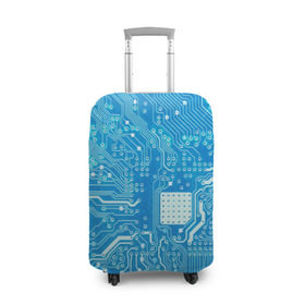 Чехол для чемодана 3D с принтом Системная плата в Белгороде, 86% полиэфир, 14% спандекс | двустороннее нанесение принта, прорези для ручек и колес | кибер | микросхема | синий