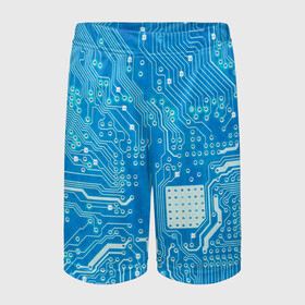 Детские спортивные шорты 3D с принтом Системная плата в Белгороде,  100% полиэстер
 | пояс оформлен широкой мягкой резинкой, ткань тянется
 | Тематика изображения на принте: кибер | микросхема | синий