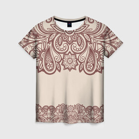 Женская футболка 3D с принтом Цветочное обрамление в Белгороде, 100% полиэфир ( синтетическое хлопкоподобное полотно) | прямой крой, круглый вырез горловины, длина до линии бедер | абстракция | арт | узоры | цветы