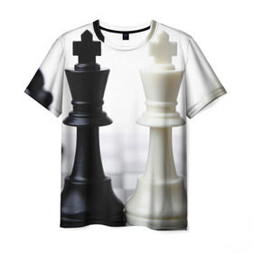 Мужская футболка 3D с принтом Шахматы в Белгороде, 100% полиэфир | прямой крой, круглый вырез горловины, длина до линии бедер | белая | черная | шахматы