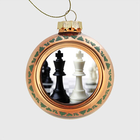 Стеклянный ёлочный шар с принтом Шахматы в Белгороде, Стекло | Диаметр: 80 мм | белая | черная | шахматы