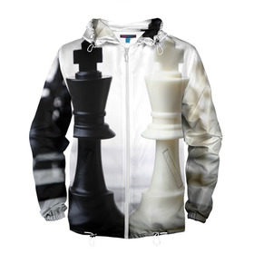 Мужская ветровка 3D с принтом Шахматы в Белгороде, 100% полиэстер | подол и капюшон оформлены резинкой с фиксаторами, два кармана без застежек по бокам, один потайной карман на груди | белая | черная | шахматы