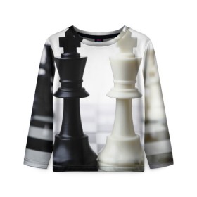 Детский лонгслив 3D с принтом Шахматы в Белгороде, 100% полиэстер | длинные рукава, круглый вырез горловины, полуприлегающий силуэт
 | Тематика изображения на принте: белая | черная | шахматы