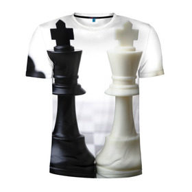 Мужская футболка 3D спортивная с принтом Шахматы в Белгороде, 100% полиэстер с улучшенными характеристиками | приталенный силуэт, круглая горловина, широкие плечи, сужается к линии бедра | белая | черная | шахматы