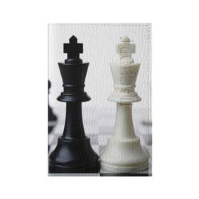 Обложка для паспорта матовая кожа с принтом Шахматы в Белгороде, натуральная матовая кожа | размер 19,3 х 13,7 см; прозрачные пластиковые крепления | Тематика изображения на принте: белая | черная | шахматы