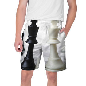 Мужские шорты 3D с принтом Шахматы в Белгороде,  полиэстер 100% | прямой крой, два кармана без застежек по бокам. Мягкая трикотажная резинка на поясе, внутри которой широкие завязки. Длина чуть выше колен | Тематика изображения на принте: белая | черная | шахматы