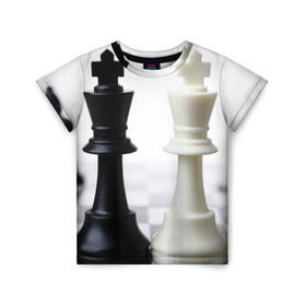 Детская футболка 3D с принтом Шахматы в Белгороде, 100% гипоаллергенный полиэфир | прямой крой, круглый вырез горловины, длина до линии бедер, чуть спущенное плечо, ткань немного тянется | белая | черная | шахматы