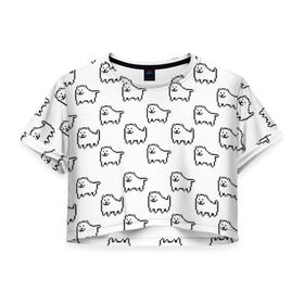 Женская футболка 3D укороченная с принтом Undertale Annoying dog white в Белгороде, 100% полиэстер | круглая горловина, длина футболки до линии талии, рукава с отворотами | 8 bit | annoying dog | dog | pixel art | undertale | white