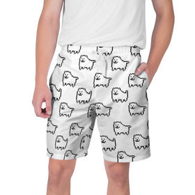 Мужские шорты 3D с принтом Undertale Annoying dog white в Белгороде,  полиэстер 100% | прямой крой, два кармана без застежек по бокам. Мягкая трикотажная резинка на поясе, внутри которой широкие завязки. Длина чуть выше колен | 8 bit | annoying dog | dog | pixel art | undertale | white