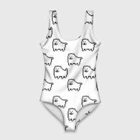 Купальник-боди 3D с принтом Undertale Annoying dog white в Белгороде, 82% полиэстер, 18% эластан | Круглая горловина, круглый вырез на спине | 8 bit | annoying dog | dog | pixel art | undertale | white