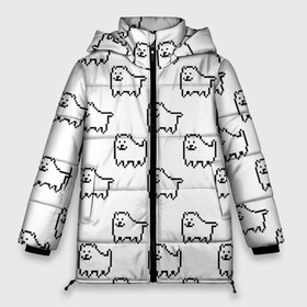 Женская зимняя куртка 3D с принтом Undertale Annoying dog white в Белгороде, верх — 100% полиэстер; подкладка — 100% полиэстер; утеплитель — 100% полиэстер | длина ниже бедра, силуэт Оверсайз. Есть воротник-стойка, отстегивающийся капюшон и ветрозащитная планка. 

Боковые карманы с листочкой на кнопках и внутренний карман на молнии | 8 bit | annoying dog | dog | pixel art | undertale | white