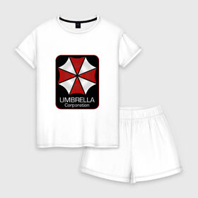 Женская пижама с шортиками хлопок с принтом Umbrella corporation в Белгороде, 100% хлопок | футболка прямого кроя, шорты свободные с широкой мягкой резинкой | resident evil | вирус | зомби