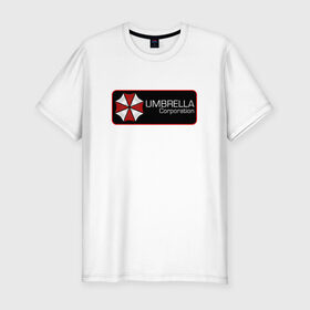 Мужская футболка премиум с принтом Umbrella corporation Нашивка-2 в Белгороде, 92% хлопок, 8% лайкра | приталенный силуэт, круглый вырез ворота, длина до линии бедра, короткий рукав | resident evil | вирус | зомби