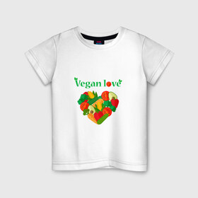 Детская футболка хлопок с принтом Vegan love в Белгороде, 100% хлопок | круглый вырез горловины, полуприлегающий силуэт, длина до линии бедер | 