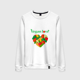 Женский свитшот хлопок с принтом Vegan love в Белгороде, 100% хлопок | прямой крой, круглый вырез, на манжетах и по низу широкая трикотажная резинка  | 
