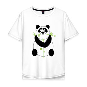 Мужская футболка хлопок Oversize с принтом Весёлая панда в Белгороде, 100% хлопок | свободный крой, круглый ворот, “спинка” длиннее передней части | Тематика изображения на принте: бамбук