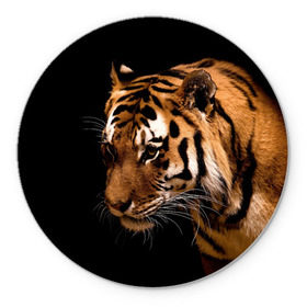Коврик круглый с принтом Тигр в Белгороде, резина и полиэстер | круглая форма, изображение наносится на всю лицевую часть | полосы | хищник