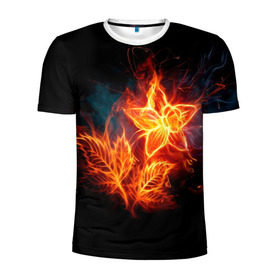Мужская футболка 3D спортивная с принтом Огненный цветок в Белгороде, 100% полиэстер с улучшенными характеристиками | приталенный силуэт, круглая горловина, широкие плечи, сужается к линии бедра | Тематика изображения на принте: звезда | искры | огненный цветок | огонь | пламя | пожар