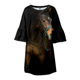 Детское платье 3D с принтом Породистый жеребец в Белгороде, 100% полиэстер | прямой силуэт, чуть расширенный к низу. Круглая горловина, на рукавах — воланы | жеребец | животные | конь | лошадка | лошадь | погоня | седло | скакун | скачки | узда