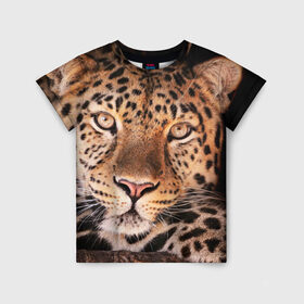 Детская футболка 3D с принтом Леопард в Белгороде, 100% гипоаллергенный полиэфир | прямой крой, круглый вырез горловины, длина до линии бедер, чуть спущенное плечо, ткань немного тянется | гепард | грация | дикая кошка | добыча | животные | леопард | ловкость | опасность | пятна | хищник | ягуар