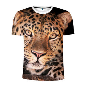 Мужская футболка 3D спортивная с принтом Леопард в Белгороде, 100% полиэстер с улучшенными характеристиками | приталенный силуэт, круглая горловина, широкие плечи, сужается к линии бедра | Тематика изображения на принте: гепард | грация | дикая кошка | добыча | животные | леопард | ловкость | опасность | пятна | хищник | ягуар