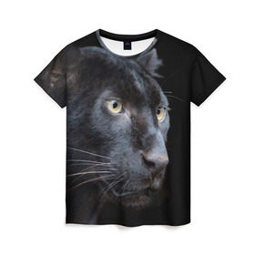 Женская футболка 3D с принтом Пантера в Белгороде, 100% полиэфир ( синтетическое хлопкоподобное полотно) | прямой крой, круглый вырез горловины, длина до линии бедер | дикая кошка | добыча | животные | ловкость | охота | пантера | сила | скорость | смекалка | хитрость | хищник