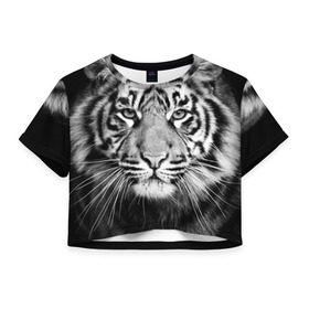 Женская футболка 3D укороченная с принтом Красавец тигр в Белгороде, 100% полиэстер | круглая горловина, длина футболки до линии талии, рукава с отворотами | джунгли | дикая кошка | животные | зверь | король | кровь | мясо | опасность | охотник | тигр | хищник | царь | цирк