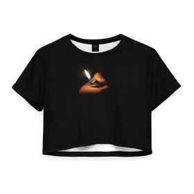 Женская футболка 3D укороченная с принтом Огонёк в Белгороде, 100% полиэстер | круглая горловина, длина футболки до линии талии, рукава с отворотами | зажигалка | искра | лампочка | маяк | мгла | ночь | огонёк | огонь | свет | свеча | сумрак | туман | тьма | фонарик