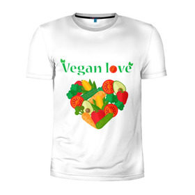 Мужская футболка 3D спортивная с принтом Vegan love в Белгороде, 100% полиэстер с улучшенными характеристиками | приталенный силуэт, круглая горловина, широкие плечи, сужается к линии бедра | Тематика изображения на принте: art | vegan | вегетарианство | любовь | овощи | фрукты