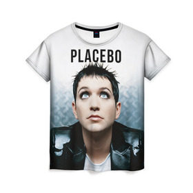 Женская футболка 3D с принтом Плацебо в Белгороде, 100% полиэфир ( синтетическое хлопкоподобное полотно) | прямой крой, круглый вырез горловины, длина до линии бедер | placebo | брайан молко | молко | плацебо | плейсибо | плэйсибо