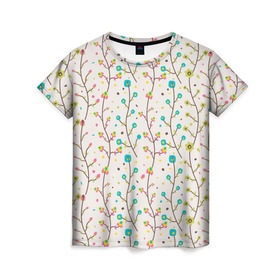 Женская футболка 3D с принтом Цветочные лианы в Белгороде, 100% полиэфир ( синтетическое хлопкоподобное полотно) | прямой крой, круглый вырез горловины, длина до линии бедер | весна | лианы | цвета | цветы