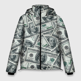 Мужская зимняя куртка 3D с принтом Банкноты в Белгороде, верх — 100% полиэстер; подкладка — 100% полиэстер; утеплитель — 100% полиэстер | длина ниже бедра, свободный силуэт Оверсайз. Есть воротник-стойка, отстегивающийся капюшон и ветрозащитная планка. 

Боковые карманы с листочкой на кнопках и внутренний карман на молнии. | Тематика изображения на принте: dollars | swag | бабло | банкноты | деньги | доллары | кеш | сваг | свег | свэг