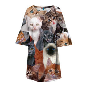 Детское платье 3D с принтом Котики в Белгороде, 100% полиэстер | прямой силуэт, чуть расширенный к низу. Круглая горловина, на рукавах — воланы | cat | cats | кот | котик | коты | котята