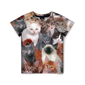 Детская футболка 3D с принтом Котики в Белгороде, 100% гипоаллергенный полиэфир | прямой крой, круглый вырез горловины, длина до линии бедер, чуть спущенное плечо, ткань немного тянется | Тематика изображения на принте: cat | cats | кот | котик | коты | котята