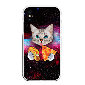 Чехол для iPhone XS Max матовый с принтом Кот с едой в Белгороде, Силикон | Область печати: задняя сторона чехла, без боковых панелей | Тематика изображения на принте: art | cat | pizza | space | еда | космос | кот | кот в космосе | кот с едой | котенок | котик | пицца