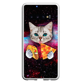 Чехол для Samsung Galaxy S10 с принтом Кот с едой в Белгороде, Силикон | Область печати: задняя сторона чехла, без боковых панелей | art | cat | pizza | space | еда | космос | кот | кот в космосе | кот с едой | котенок | котик | пицца